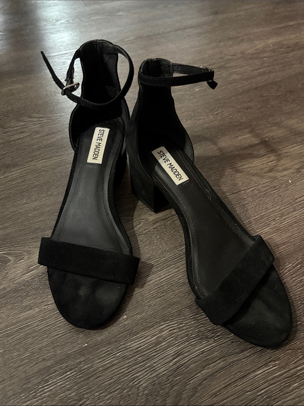 Steve Madden Black Suede Ankle-Strap Block Heels